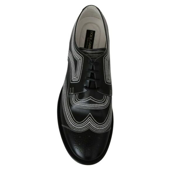 Dolce & Gabbana Black Leather Derby Formal White Lace Men\'s Shoes